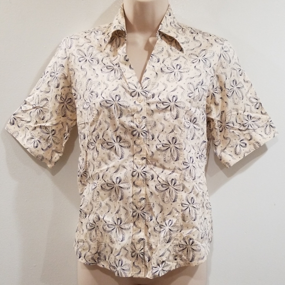 T M Lewin woman cream blouse with blue gift bows